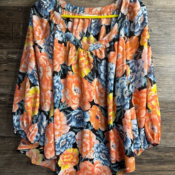 LC Lauren Conrad Vibrant Floral Blouse - Orange, Blue, Yellow - Picture 1 of 6